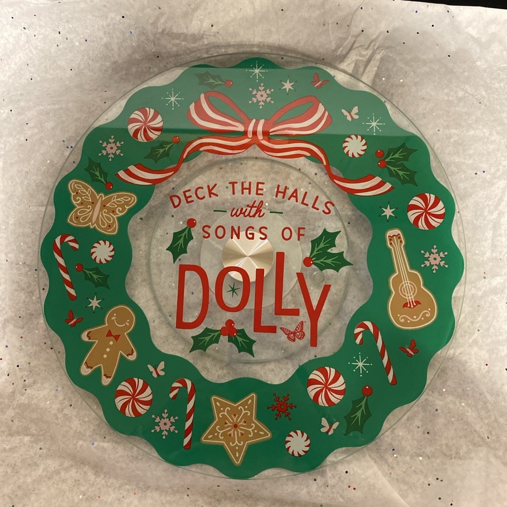 Glass Lazy Susan-12"- Holly Dolly‎ Christmas- Dolly Parton- Wreath Design-DG